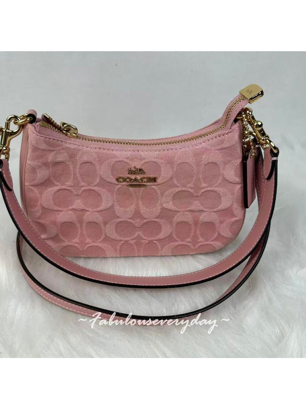 Coach Teri Mini Crossbody Shoulder Bag Signature Denim Gold/Light Pink CFF97 NWT